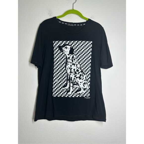 Hauber Tops - Hauber Women’s Black T-shirt Dolmatin Dog Print Trim metallic Rhinestones Sz 12